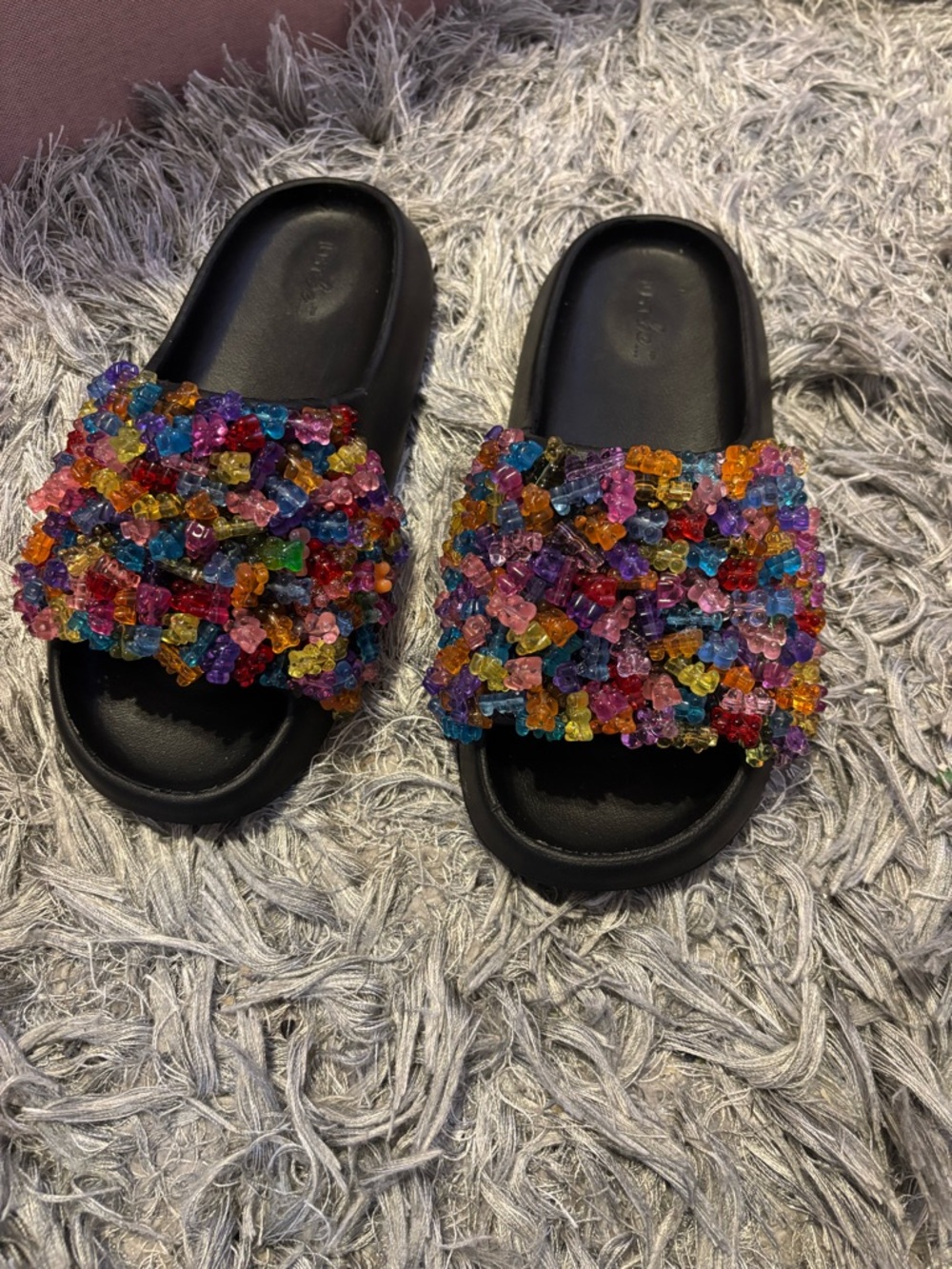 Multicolor Gummy Bear Beaded Slide Sandals - Women's